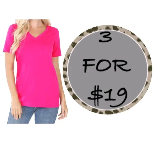 3/$19 Heimish USA pink V-neck short sleeve shirt - Picture 1 of 10